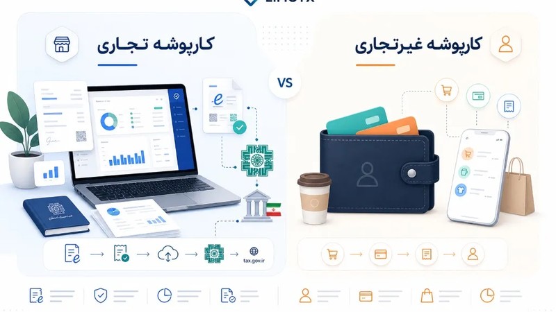 کارپوشه تجاری و غیرتجاری چیست؟ تفاوت‌ها + قانون جدید سامانه مؤدیان 1405-عکس