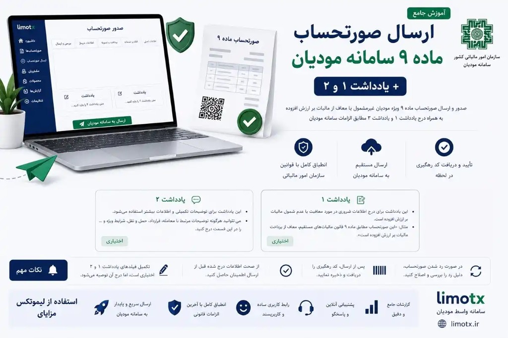 ارسال صورتحساب الکترونیکی موضوع ماده ۹ در سامانه لیموتکس؛ بررسی قابلیت‌های جدید یادداشت ۱ و ۲ - عکس