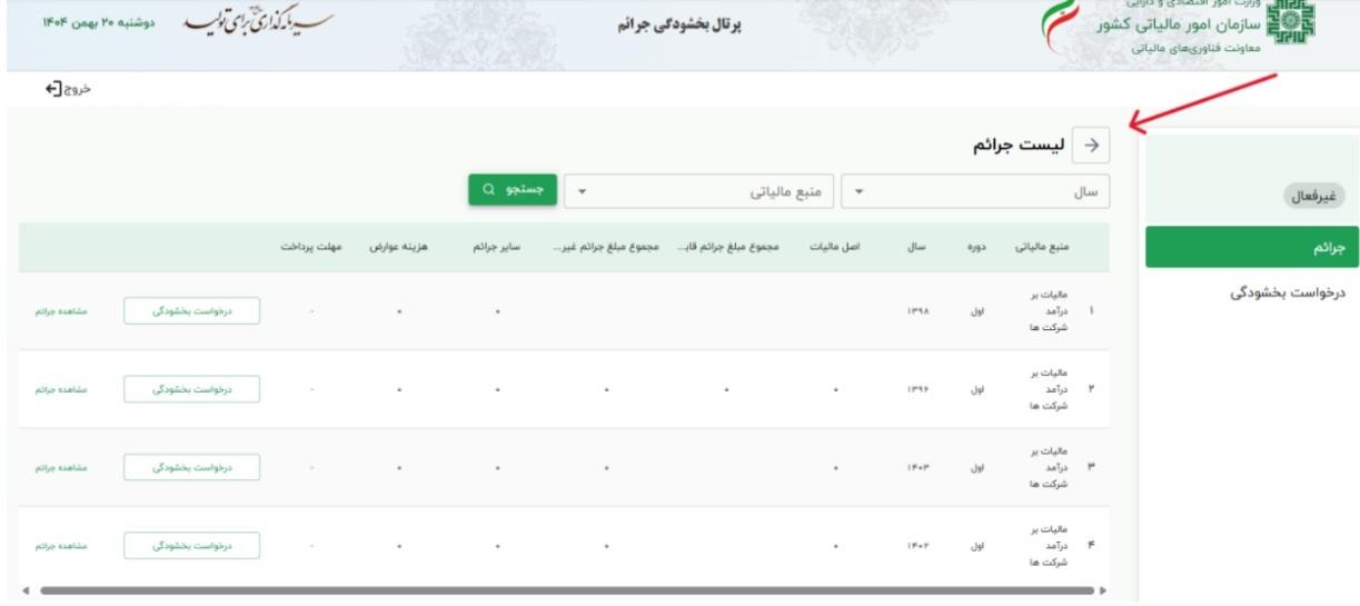 صورت نیاز به بازگشت به صفحه قبل و انتخاب پرونده دیگر می توانید از نماد فلش که در بخش بالایی صفحه قرار گرفته است نیز استفاده کنید