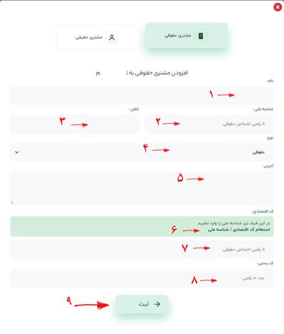 تصویر صفحه ی ثبت نام مشتری حقوقی در سامانه لیموتکس